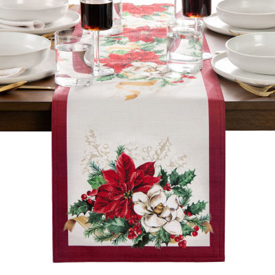 Elrene Home Fashions Poinsettia Garlands Engineered Table Runner