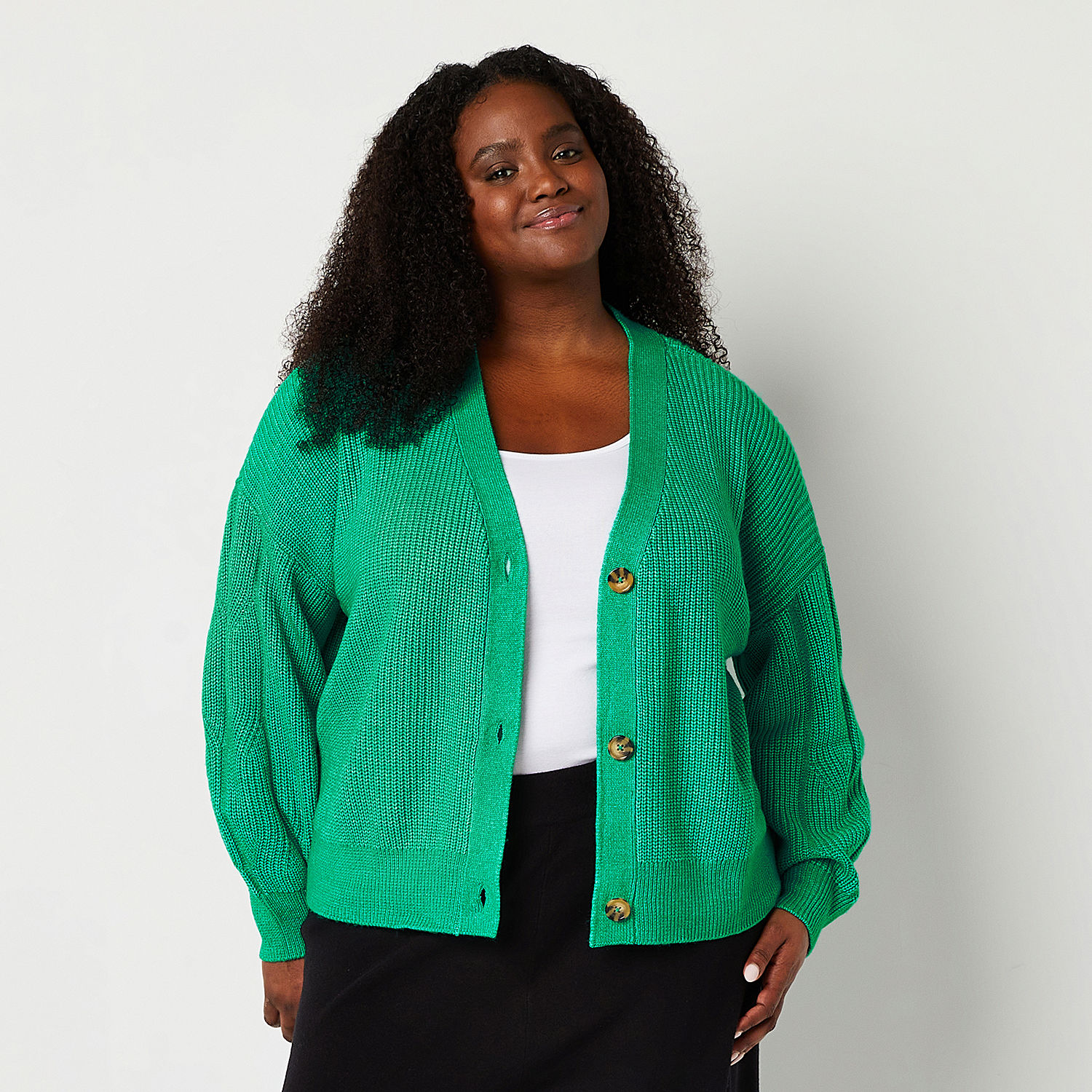 Abbott Elementary Womens Plus V Neck Long Sleeve Cardigan, Color: Green ...
