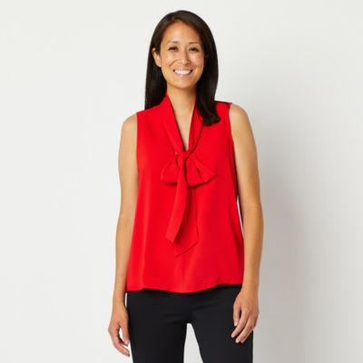 Sleeveless Split Tie Neck Blouse