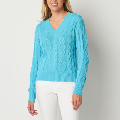 ST Johns Bay Womens Sweater Cable Knitted Pullover V Neck Light