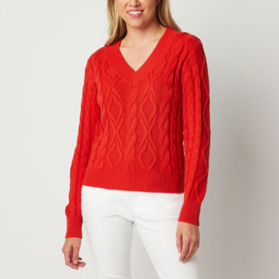 St. John's Bay Womens V Neck Long Sleeve Pullover Sweater