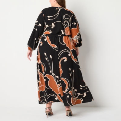 Premier Amour Womens Plus Long Sleeve Floral Maxi Dress