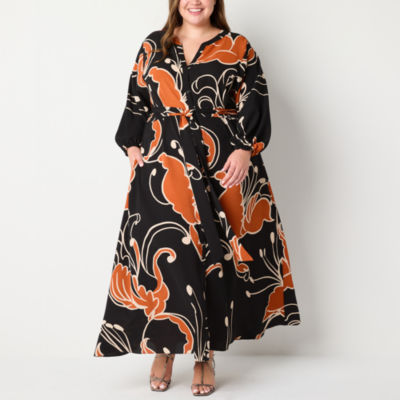 Premier Amour Womens Plus Long Sleeve Floral Maxi Dress