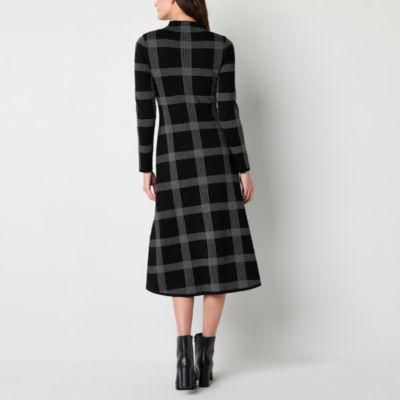 Danny & Nicole Womens Long Sleeve Windowpane Midi Sweater Dress
