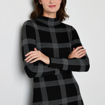 Danny & Nicole Womens Long Sleeve Windowpane Midi Sweater Dress