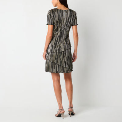 Connected Apparel Womens Short Sleeve Striped Shift Dress