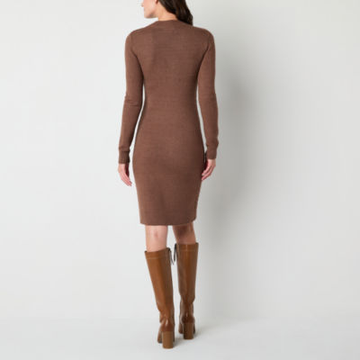 Studio 1 Womens Long Sleeve Cable Knit Sweater Dress