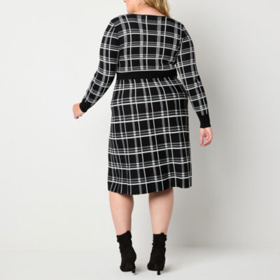 Robbie Bee Womens Long Sleeve Plaid Midi Sweater Dress Plus