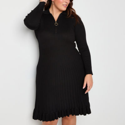 Robbie Bee Womens Long Sleeve Midi Sweater Dress Plus