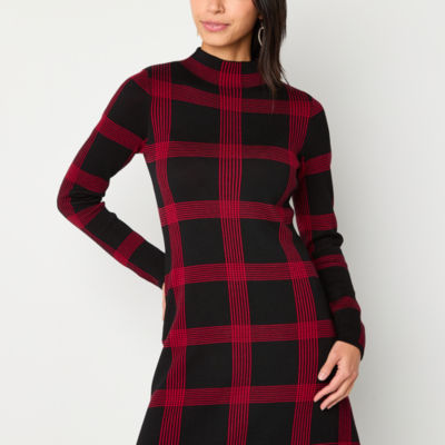 Danny & Nicole Womens Long Sleeve Windowpane Midi Sweater Dress Petite