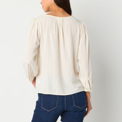 a.n.a Womens V Neck 3/4 Sleeve Blouse