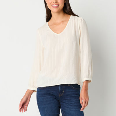 a.n.a Womens V Neck 3/4 Sleeve Blouse