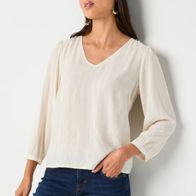 a.n.a Womens V Neck 3/4 Sleeve Blouse