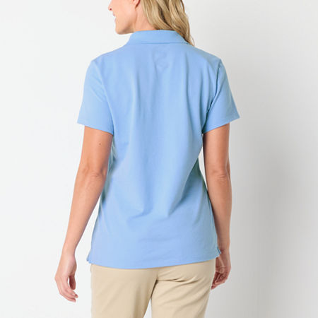 St. John's Bay Womens Short Sleeve Polo Shirt, Petite Medium, Blue