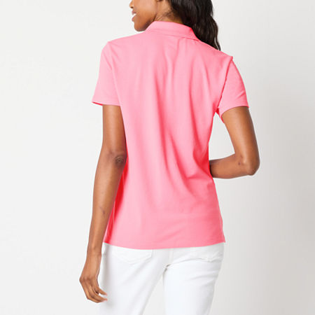 St. John's Bay Womens Short Sleeve Polo Shirt, Petite Medium, Pink