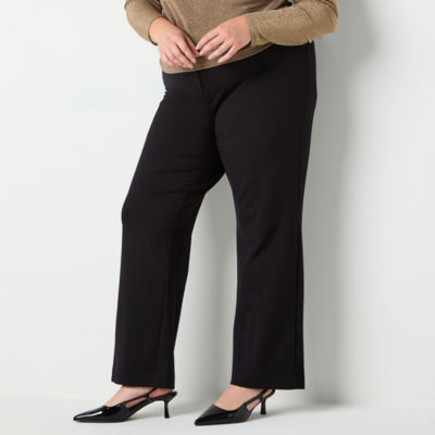 Worthington Plus Womens Straight Leg Trouser, Color: Black JCPenney