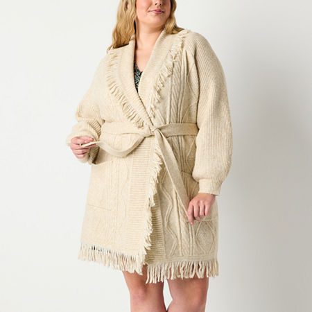 Ryegrass Womens Long Sleeve Cardigan Plus, 3x, Beige