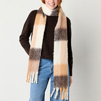 a.n.a Plaid Skinny Scarf, One Size, Beige