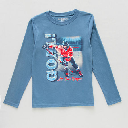 Thereabouts Little & Big Boys Crew Neck Long Sleeve Graphic T-Shirt, Small (8), Blue