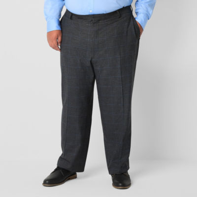 J. Ferrar Ultra Comfort Mens Big & Tall Plaid Flat Front Suit Pants