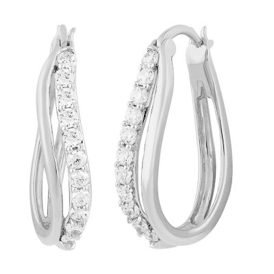 DiamonArt® White Cubic Zirconia Sterling Silver 24.4mm Hoop Earrings