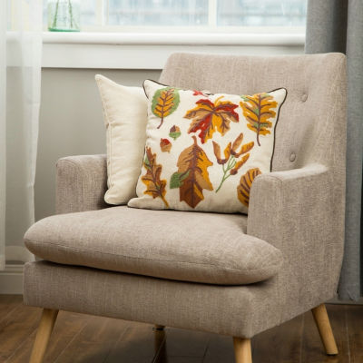 Glitzhome Fall Embroidered Leaves Square Throw Pillow