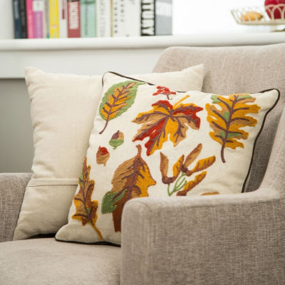 Glitzhome Fall Embroidered Leaves Square Throw Pillow