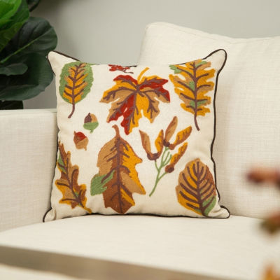 Glitzhome Fall Embroidered Leaves Square Throw Pillow