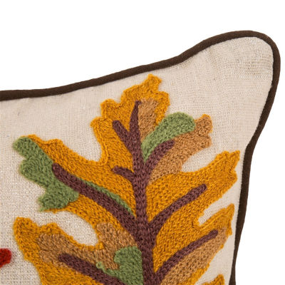 Glitzhome Fall Embroidered Leaves Square Throw Pillow