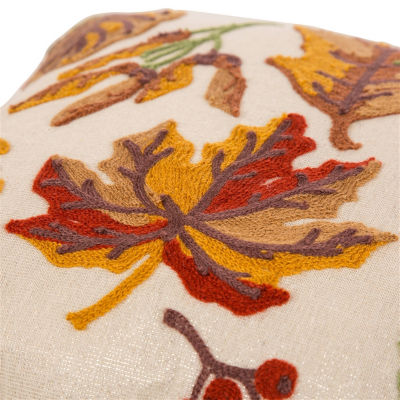 Glitzhome Fall Embroidered Leaves Square Throw Pillow