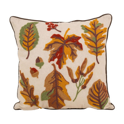 Glitzhome Fall Embroidered Leaves Square Throw Pillow