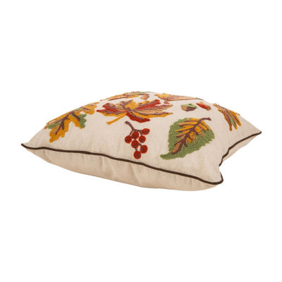 Glitzhome Fall Embroidered Leaves Square Throw Pillow