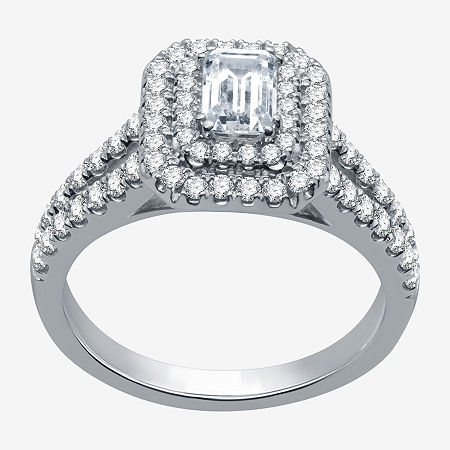 Signature By Modern Bride (H-I / I1) Womens 1 1/4 CT. T.W. Lab Grown White Diamond 10K White Gold Side Stone Halo Engagement Ring, 9, White