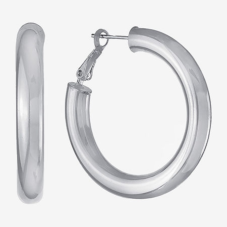 Silver Reflections Womens 36.8mm Hoop Earrings In Silver