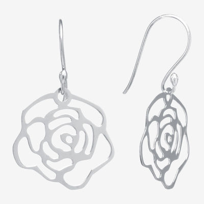 Silver Treasures Womens Sterling Silver Flower Drop Earrings