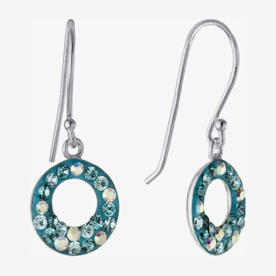 Silver Treasures Womens Blue Crystal Sterling Silver Round Drop Earrings