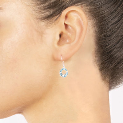 Silver Treasures Womens Blue Crystal Sterling Silver Round Drop Earrings