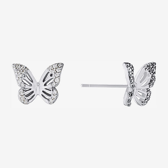Silver Treasures Cubic Zirconia Sterling Silver 8.3mm Butterfly Stud Earrings