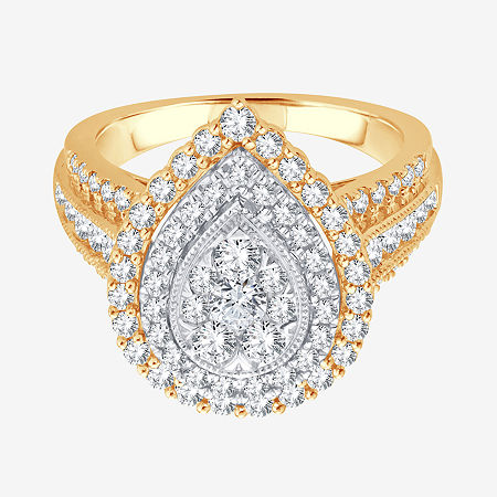 Womens 1 1/2 CT. T.W. Natural White Diamond 10K Gold Pear Halo Engagement Ring, 6 1/2