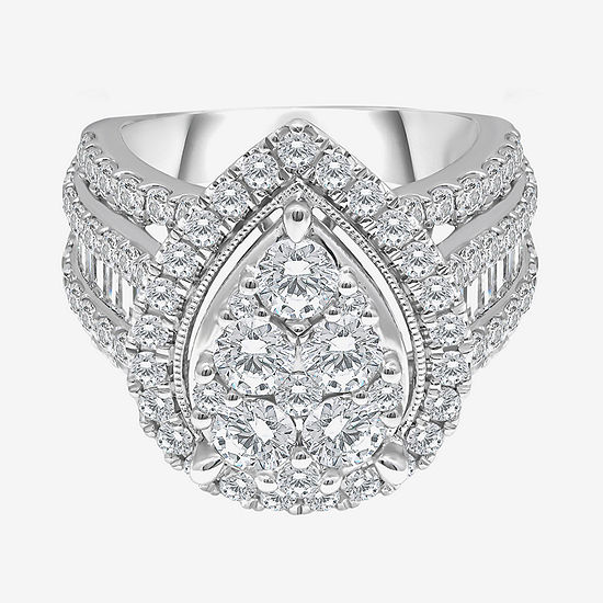 4 CT. T.W. Diamond Pear Shape Side Stone Halo Bridal Set in 10K or 14K White Gold