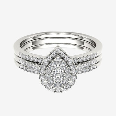 1/2 CT.T.W. Natural Diamond 10K White Gold Bridal Ring Set