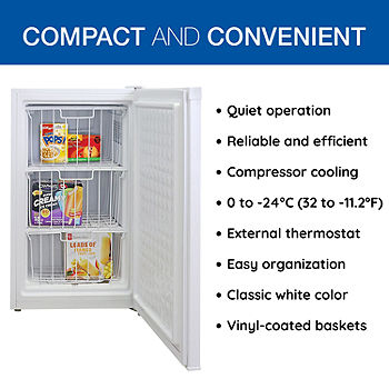 Compact Upright Freezer- 3.1 cu ft (88L)- White- Frost-Free- Flat Back