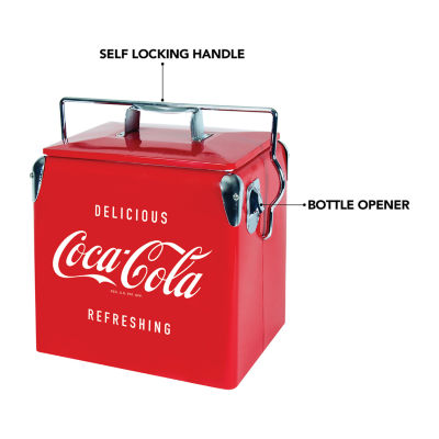 Coca-Cola Retro Ice Chest Cooler with Bottle Opener 13L (14 qt)- Red and Silver