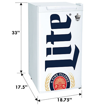 Miller Lite Compact Fridge With Bottle Opener- 90 L/ 95 Qt 3.2 Cu Ft, One Size, White