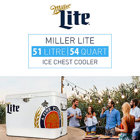 Miller Lite Ice Chest Cooler With Bottle Opener- 51L (54 Qt)- 85 Cans, One Size, White