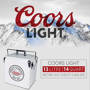 Coors Light Retro Ice Chest Cooler with Bottle Opener 13L (14 qt), 18 Can  Capacity, White and Silver, Vintage Style Ice Bucket for Camping, Beach