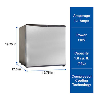 KOOLATRON Stainless Steel Compact Fridge with Freezer- 1.6 cu ft (44L)-  Silver and Black Reversible Door
