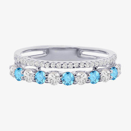 Womens Lab Created Gemstone 14K Gold Over Silver Stackable Rings, 9, Blue Topaz