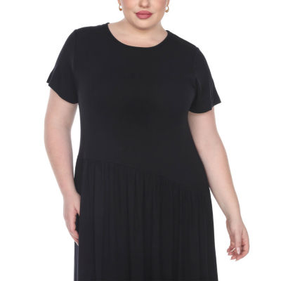 White Mark Womens Plus Short Sleeve Midi Maxi Dress