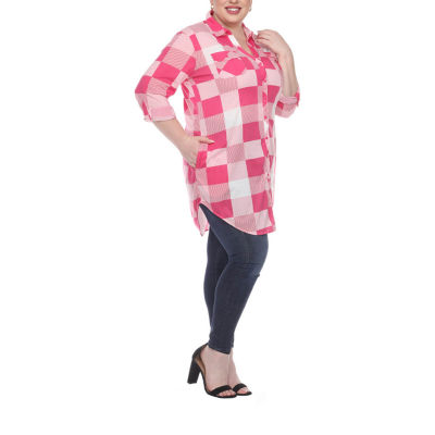 White Mark Womens Plus Roll Tab Long Sleeve Regular Fit Stretch Fabric Button-Down Shirt